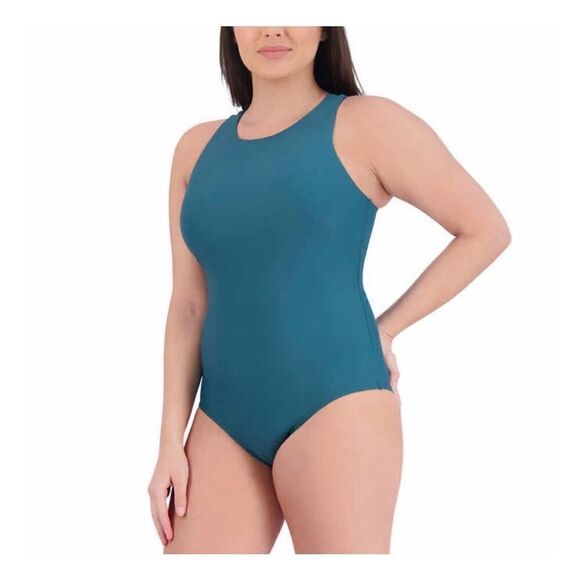 NWT Eddie Bauer One Piece Swimsuit Women’s Medium Bathing Suit Green High Neck - Picture 16 of 16